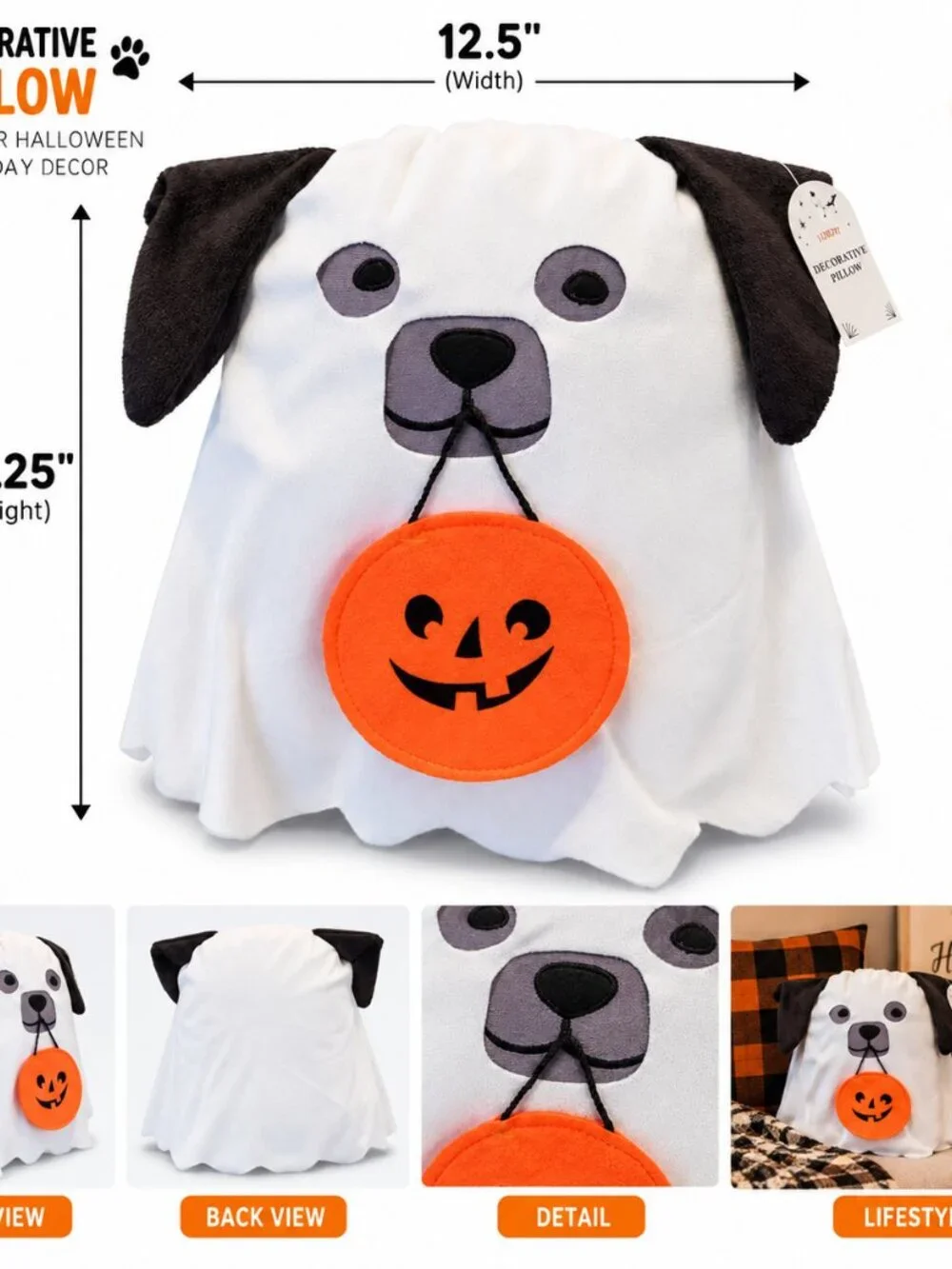 Target Bullseye Dog Ghost Halloween Pillow 2024 Pumpkin Trick or Treat NWT